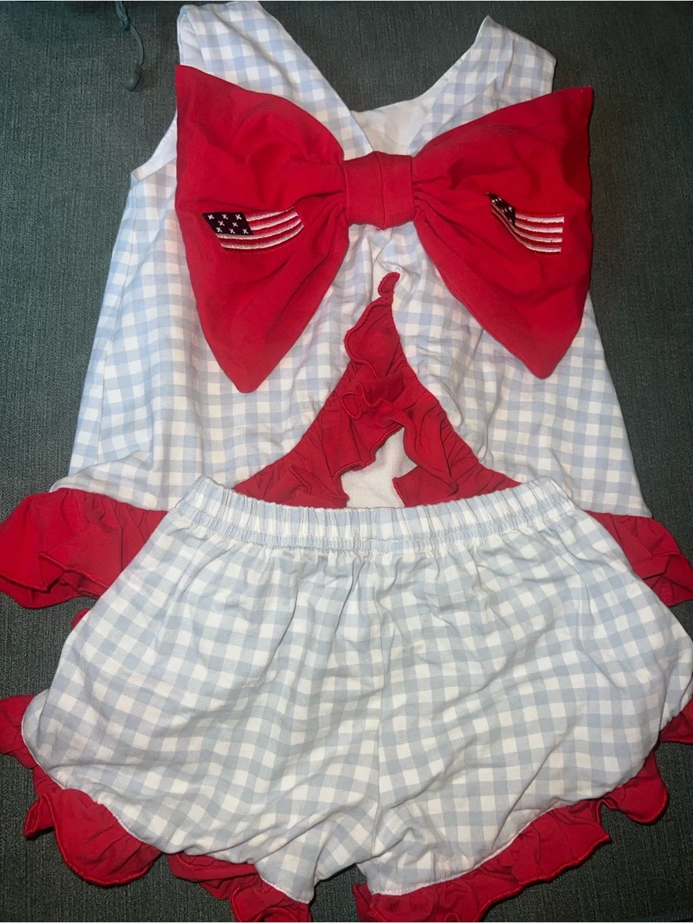 Patriotic Gingham Kids Matching Set - Blue & Red